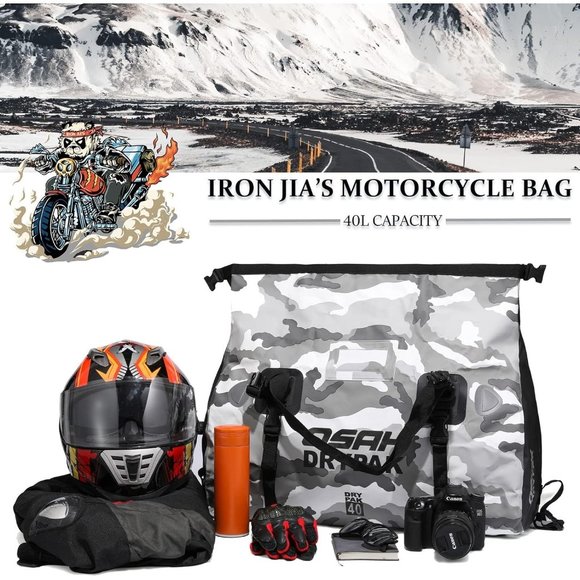 IRON JIA'S Motorcycle 500D PVC 40L Waterproof Reflective Tail Duffle Bag Saddle - Picture 6 of 6